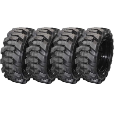 set of 4 33x12-20 (12x16.5) extreme duty vertex solid rubber skid steer tires - 8x8 bolt rim
