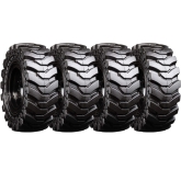 set of 4 33x12-16 (12-16.5) heavy duty traxter solid rubber skid steer tires - 8x10.75 bolt rim