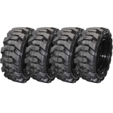 set of 4 33x12-20 (12x16.5) extreme duty vertex solid rubber skid steer tires - 8x8 bolt rim
