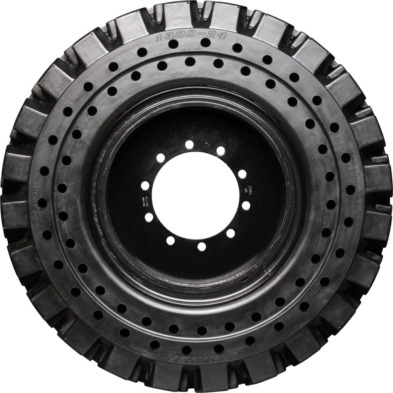 terex th636 set of 4 13.00-24 (10 bolt hole) extreme duty solid rubber tires