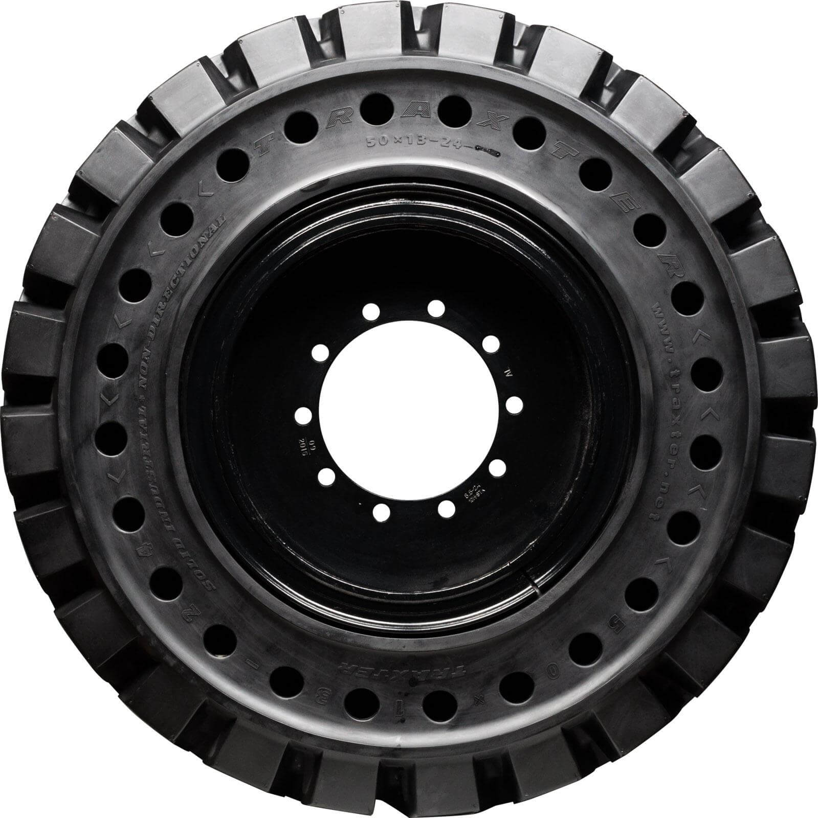 lull 844c-42 set of 4 13.00-24 (10 bolt hole) non-diretional extreme duty solid rubber tires