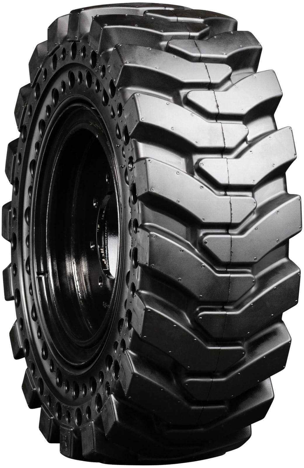 set of 4 33x12-16 (12-16.5) heavy duty traxter solid rubber skid steer tires - 8x10.75 bolt rim