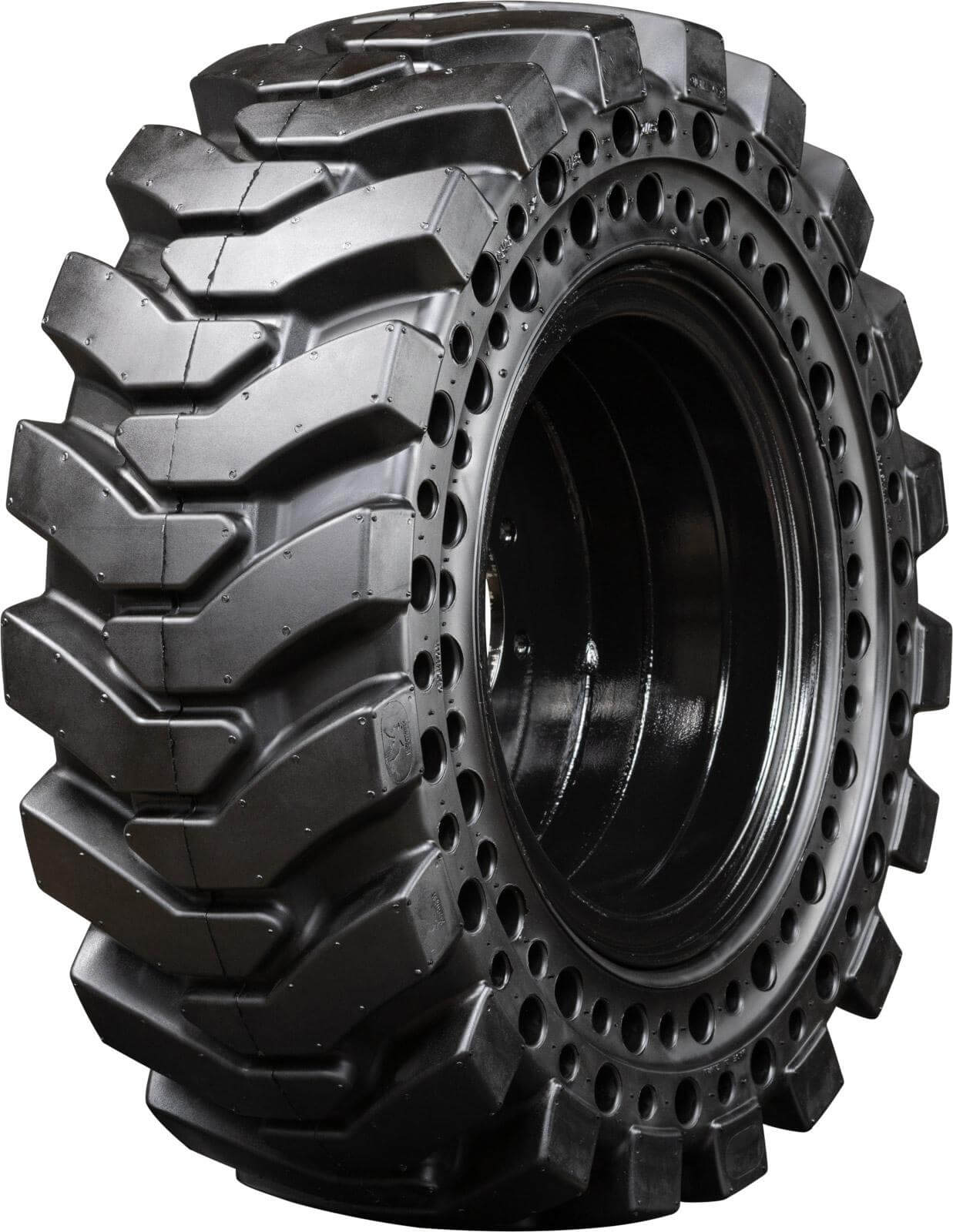 set of 4 33x12-16 (12-16.5) heavy duty traxter solid rubber skid steer tires - 8x10.75 bolt rim