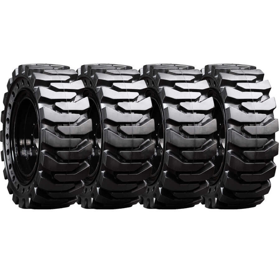 set of 4 36x13-20 (14-17.5) traxter heavy duty solid rubber tires and wheel assembly - 8x10.75 bolt rim