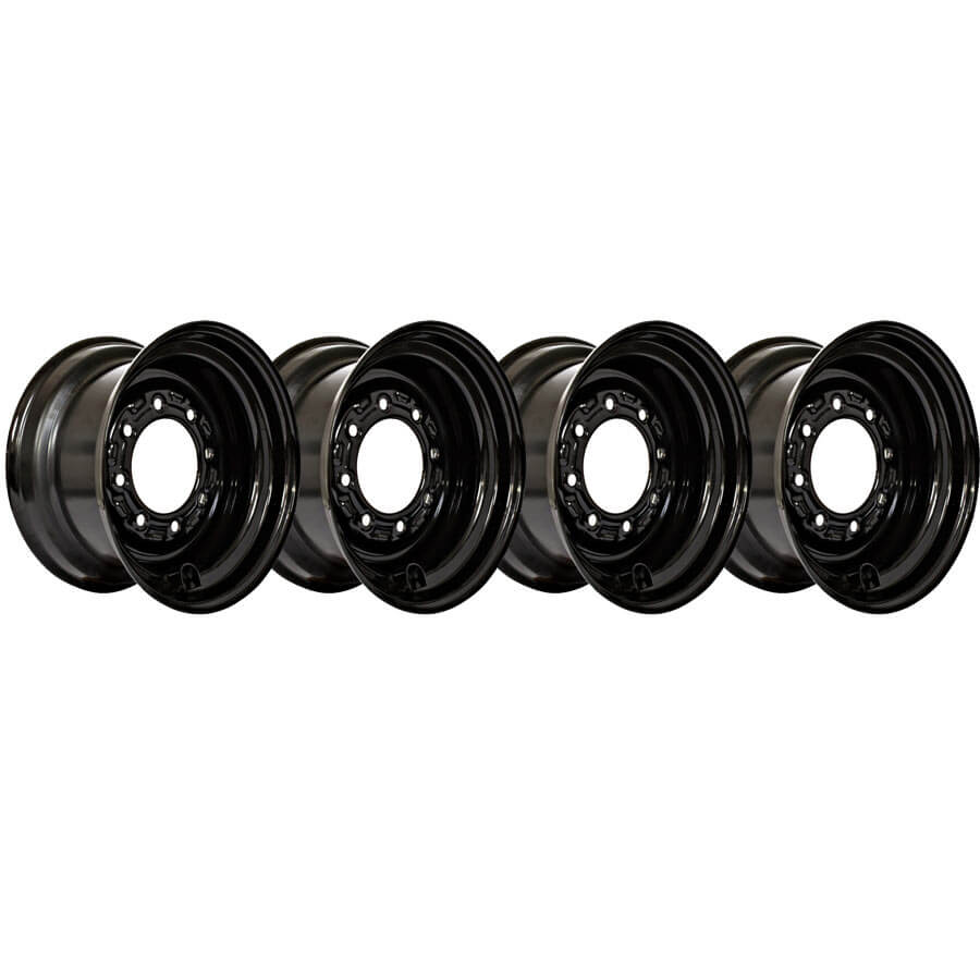 komatsu sk820-5 set of 4 titan wheels 16.5x8.25 - 4 3/8" offset 8x8 black for 10-16.5 tires