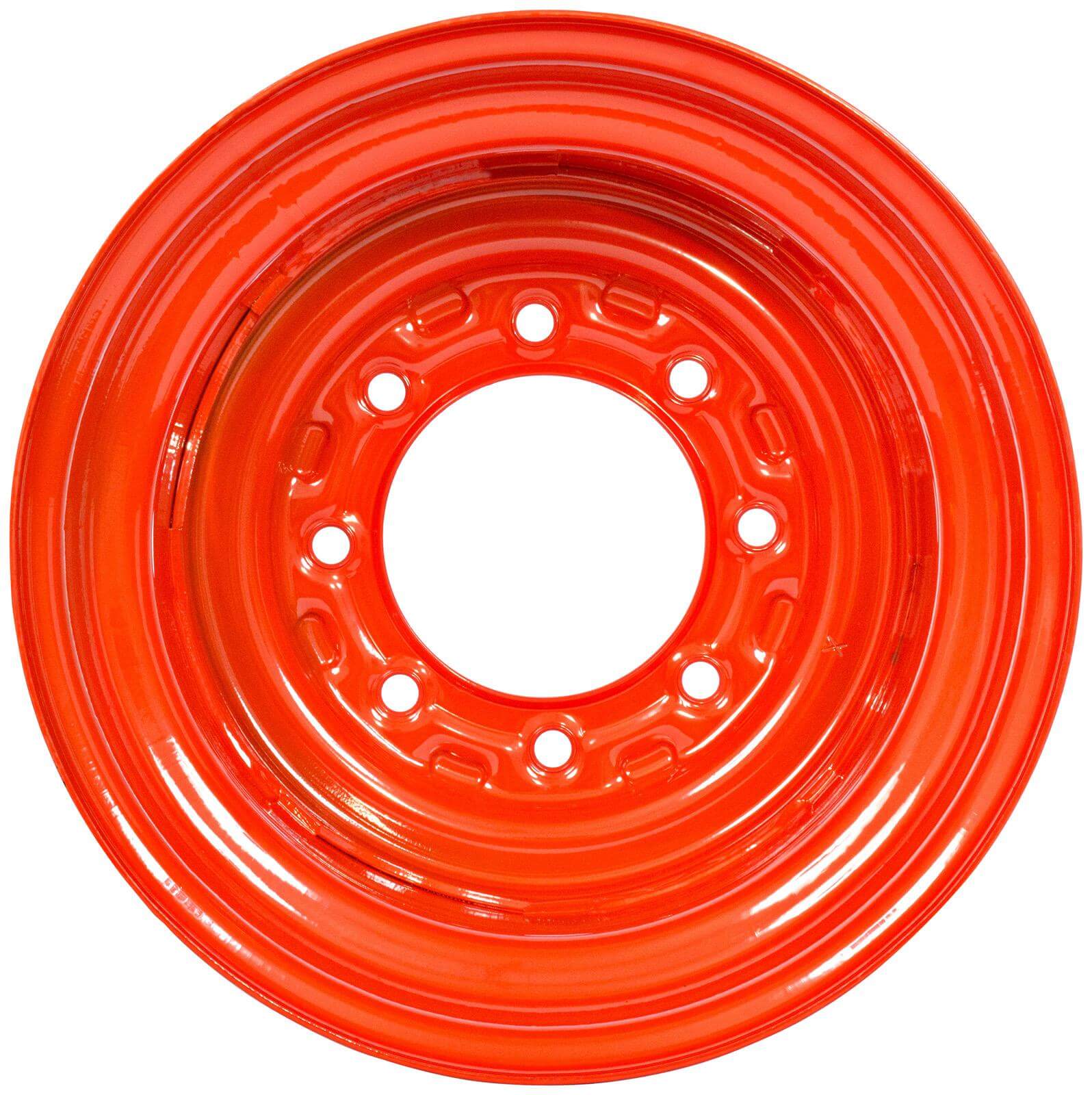 bobcat s220 set of 4 titan wheels 16.5x9.75 - 4" offset 8x8 for 12x16.5 tires - orange