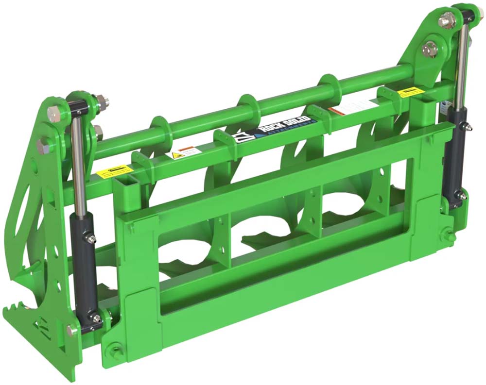 rock solid 54" root rake grapple for john deere compact tractors