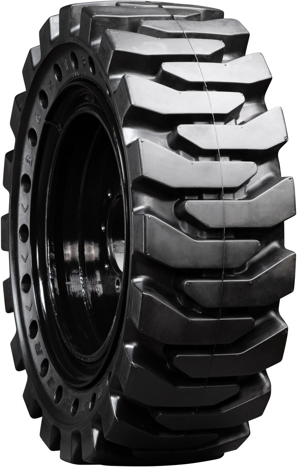 set of 4 33x12-20 (12x16.5) solid dura-flex skid steer tires with 8x8 rim