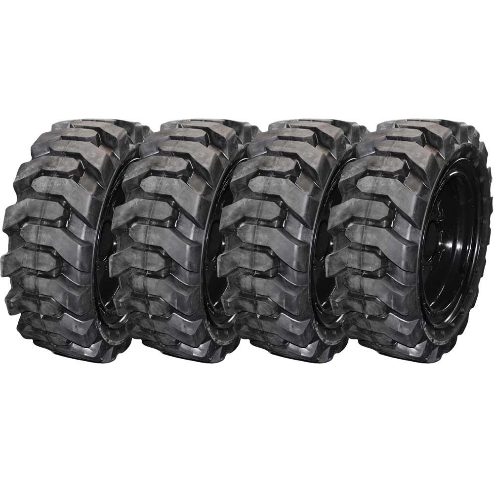 set of 4 33x12-20 (12x16.5) extreme duty vertex solid rubber skid steer tires - 8x8 bolt rim